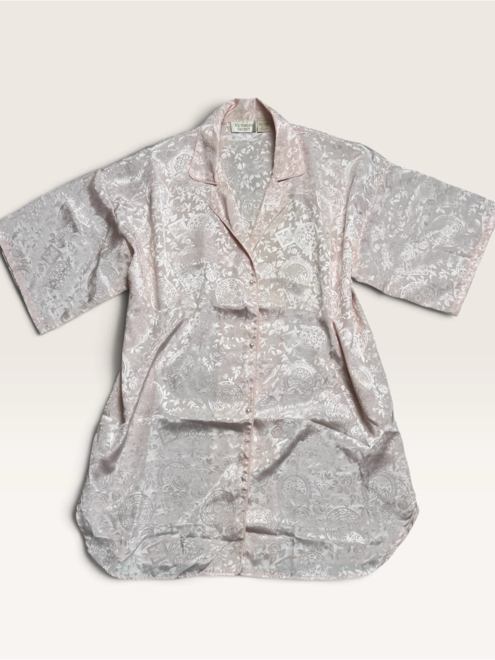 Vintage Victoria’s Secret Gold Label Pink Jacquard Satin Sleep Shirt M/L